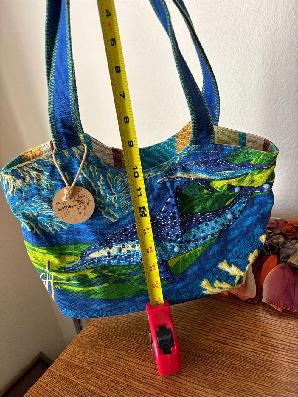 Blue Dolphin Print Canvas Tote Bag by Guy Harvey in excellent condition